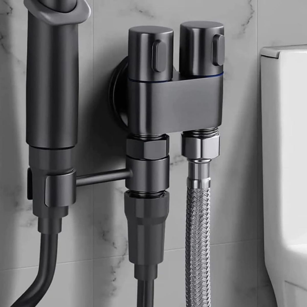 GENERICO - Ducha Bidé Color Negro Mate con manguera resorte PREMIUM