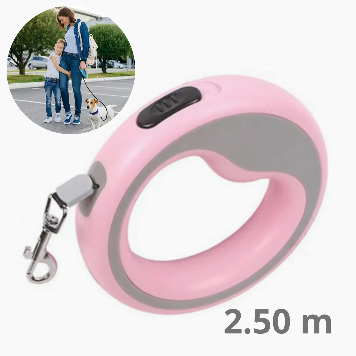 GENERICO - CORREA RETRACTIL CIRCULAR PARA MASCOTA ROSADA