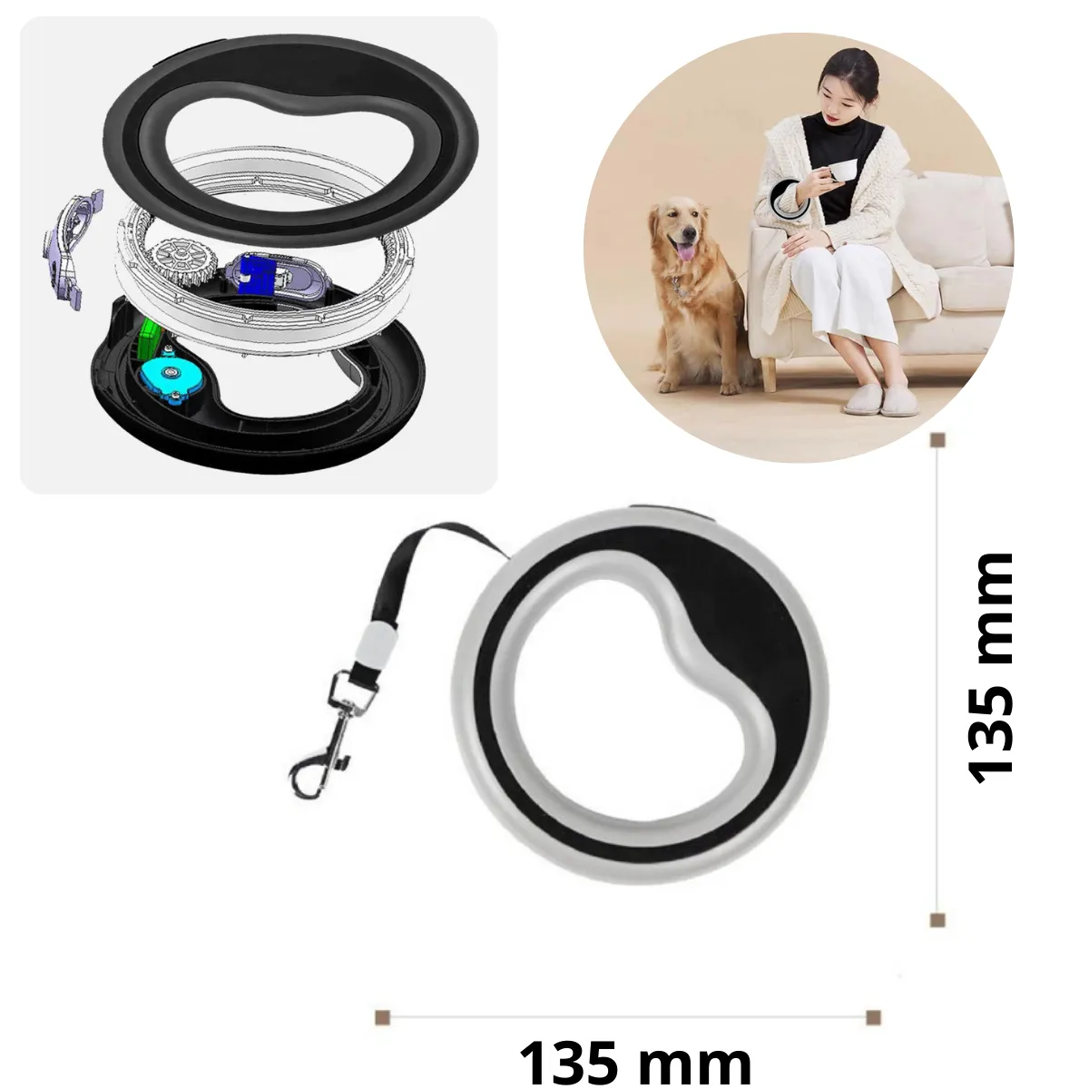 GENERICO - CORREA RETRACTIL CIRCULAR PARA MASCOTA ROSADA