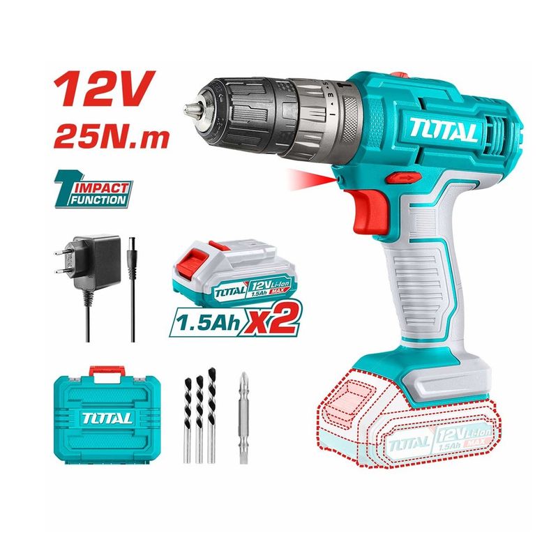 TOTAL TOOLS - TALADRO PERCUTOR 12V 25NM INALAMBRICO INDUSTRIAL TOTAL TIDLI1228