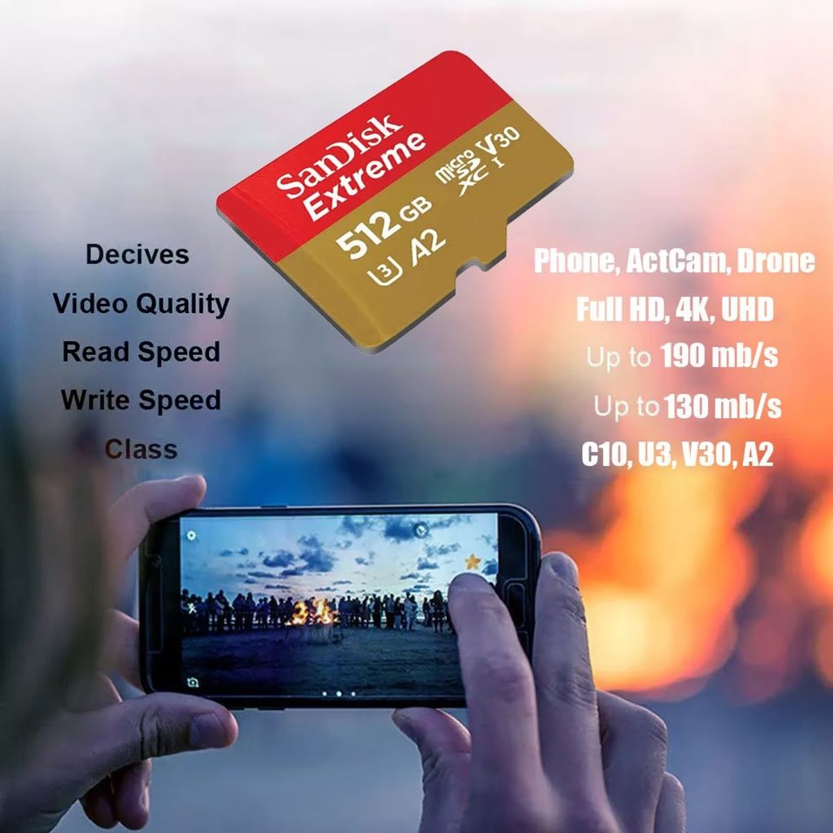 SANDISK - Tarjeta de memoria micro SD Sandisk extreme 512 GB 190 MB/s