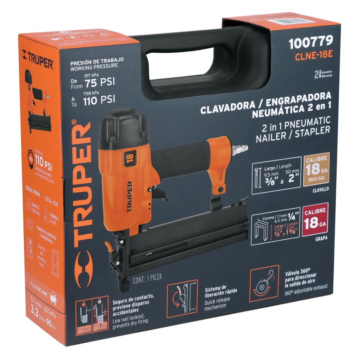 TRUPER - Kit Clavadora y engrapadora neumática, calibre 18 manguera de aire 15m