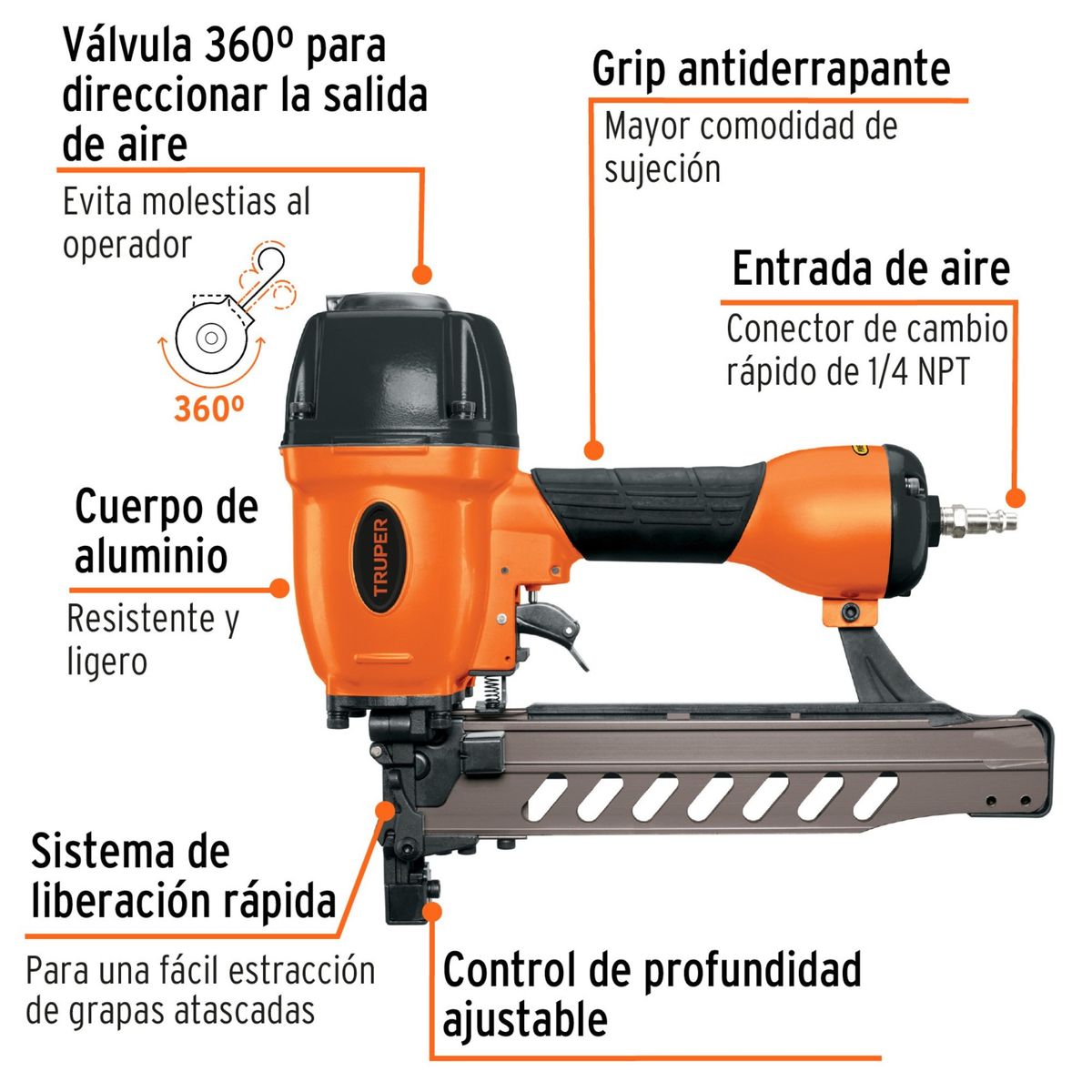 TRUPER - Kit Engrapadora neumática calibre 16 profesional manguera de aire 15m