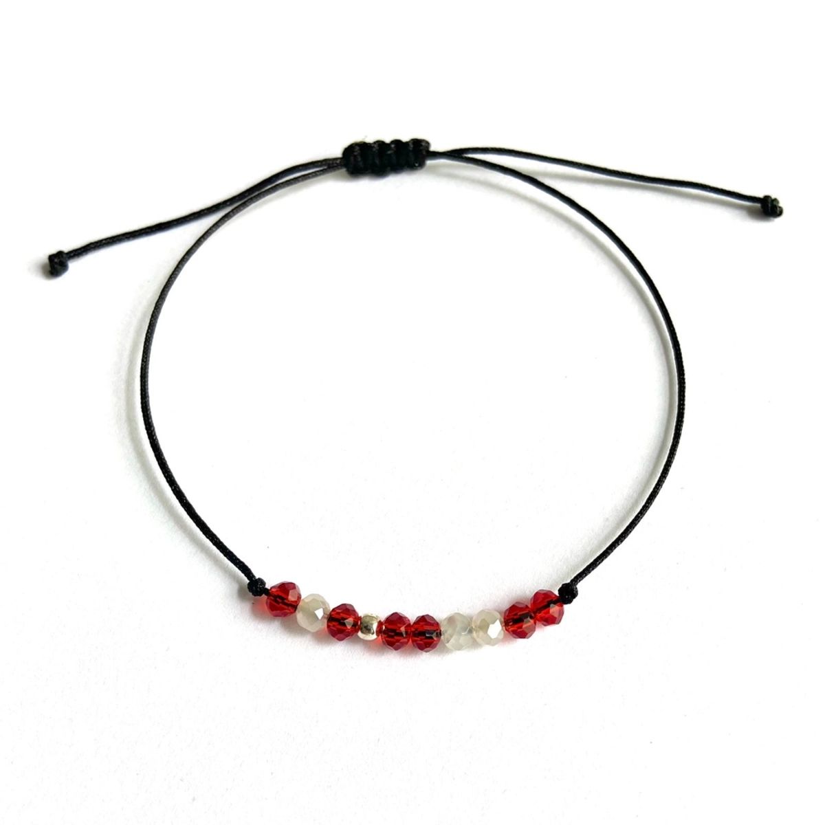 ESPIRAL ROJO - Pulsera Hilo Perú - Plata y Cristales - Ajustable