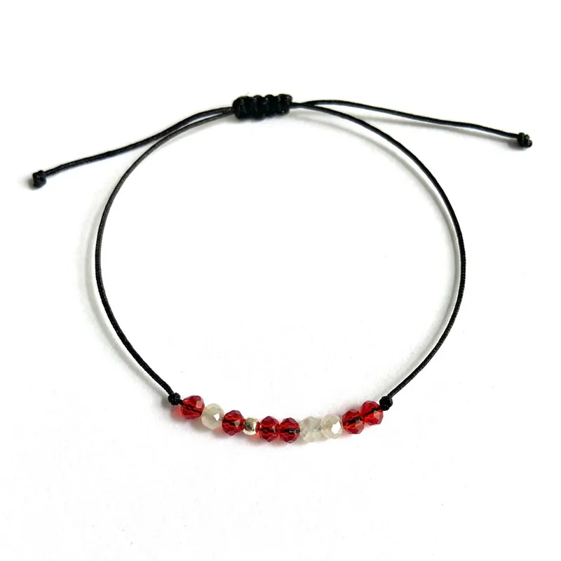 ESPIRAL ROJO - Pulsera Hilo Perú - Plata y Cristales - Ajustable