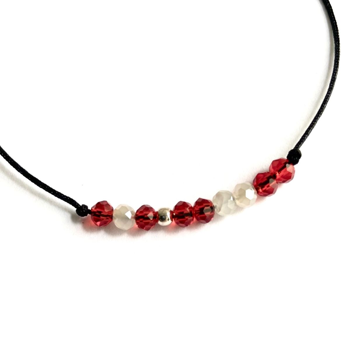 ESPIRAL ROJO - Pulsera Hilo Perú - Plata y Cristales - Ajustable