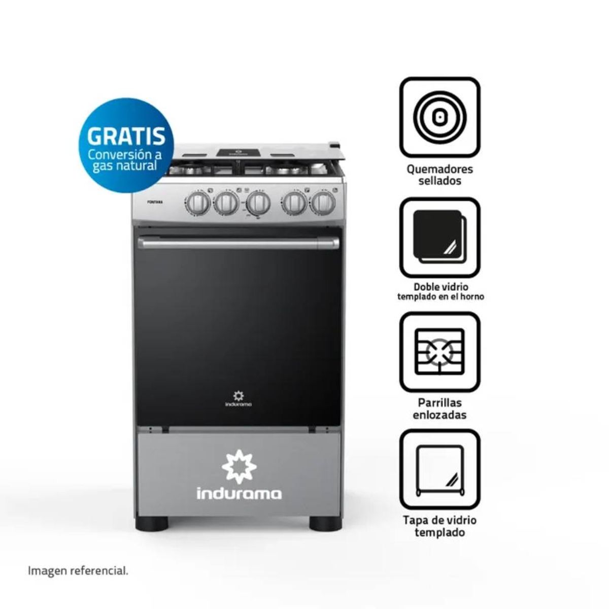 INDURAMA - Cocina a Gas INDURAMA 4 Quemadores FONTANA Gris