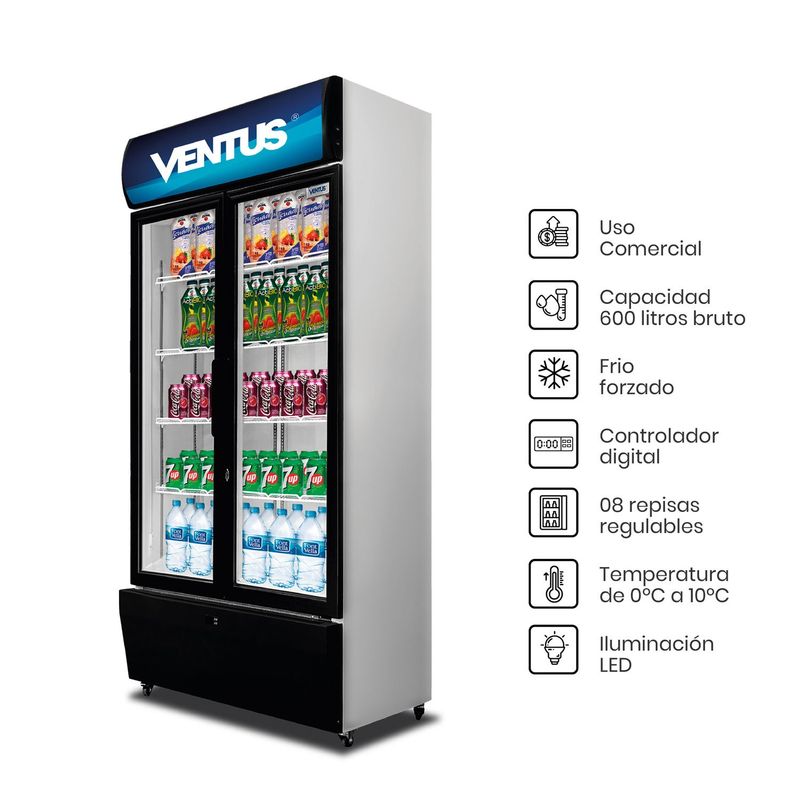 VENTUS - Ventus Visicooler 2 puertas VC-600L Negro 560L