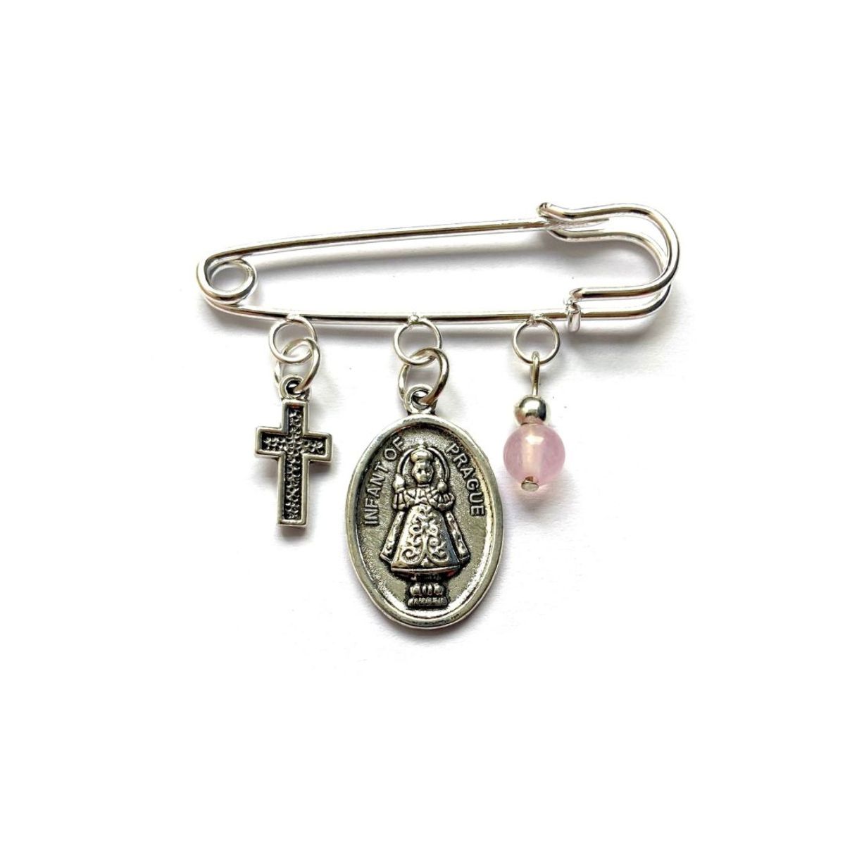 SANTORAL - Broche Imperdible Divino Niño de Praga - Rosa
