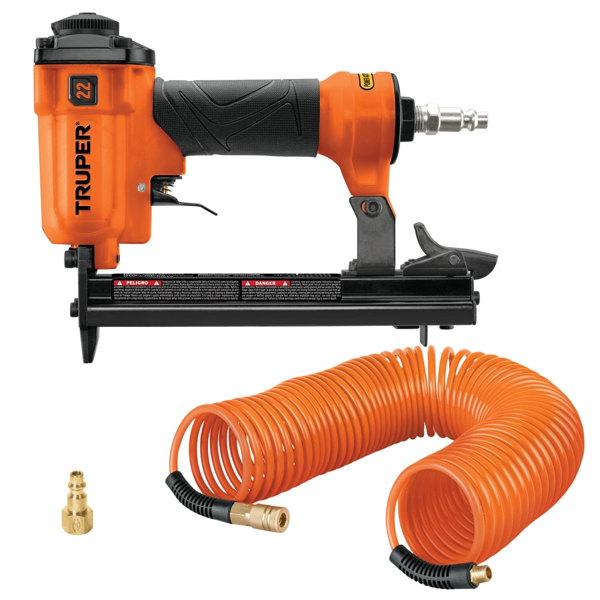TRUPER - Kit engrapadora neumática calibre 22 Profesional manguera de aire 15m