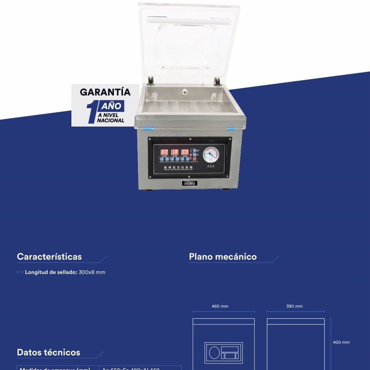 ILUMI - Máquina de Envasado al Vacío con sellado de 300mm