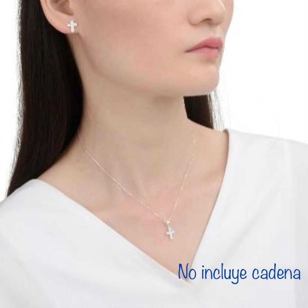 SANTORAL - Juego de Aretes y Dije Cruz con Brillos - Plata