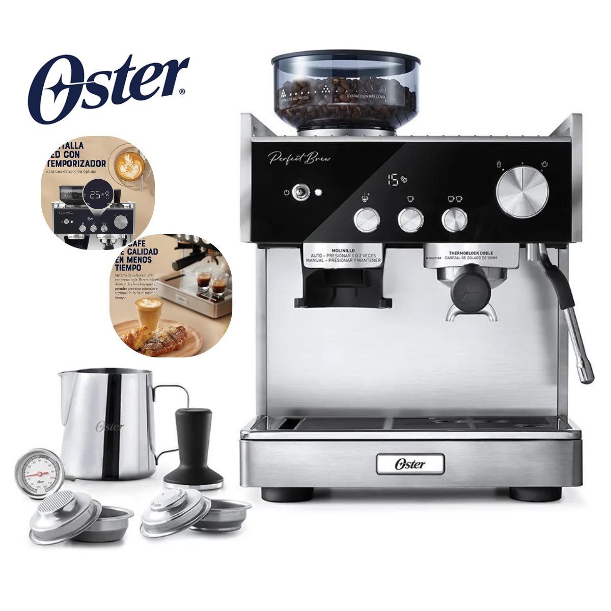 OSTER - Cafetera Barista Oster con Bomba Italiana Espresso Perfect Brew Máxima