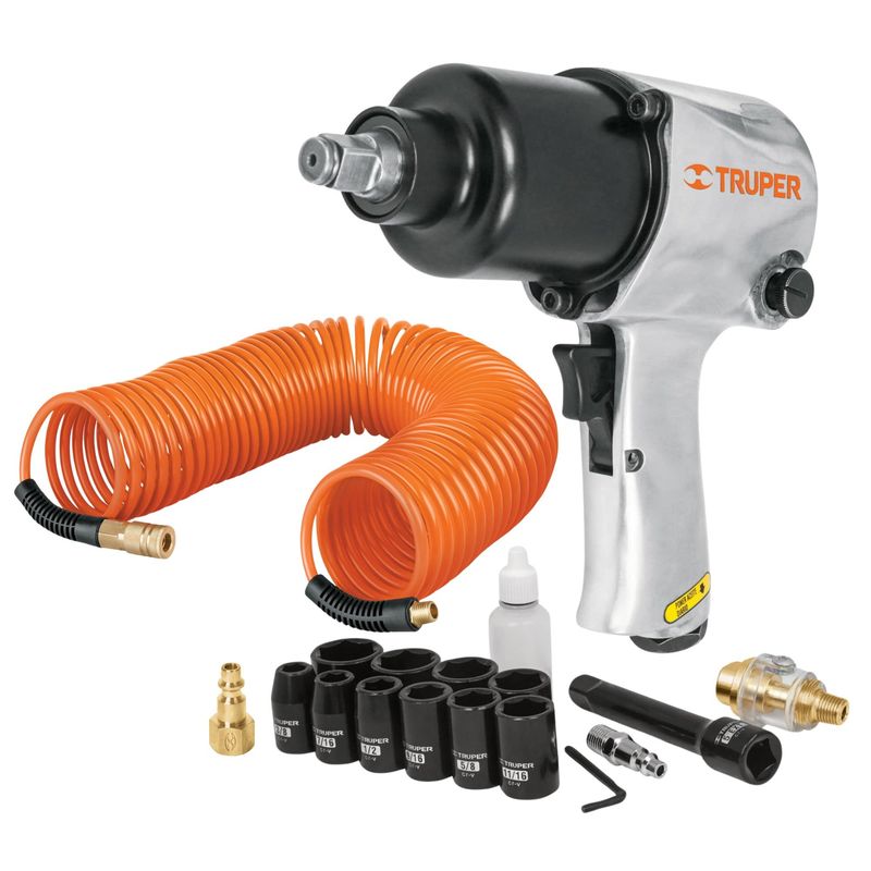 TRUPER - Kit llave de impacto 5 velocidades manguera de aire 10 DADOS