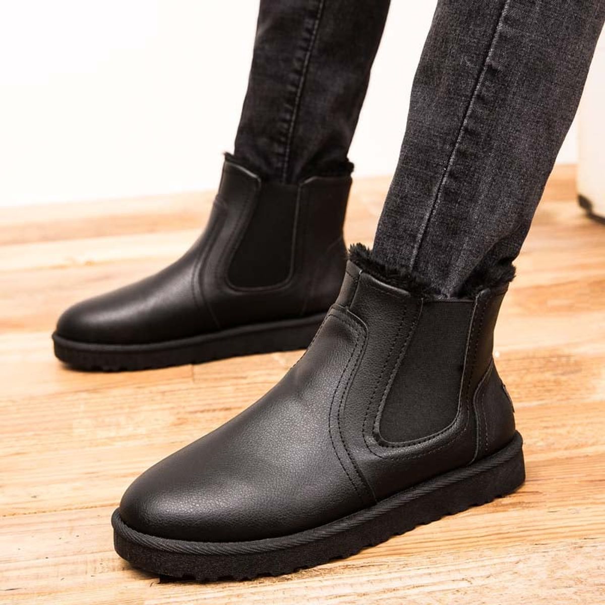 SHANDIAN - Botas mujer con chiporro Invierno Negro