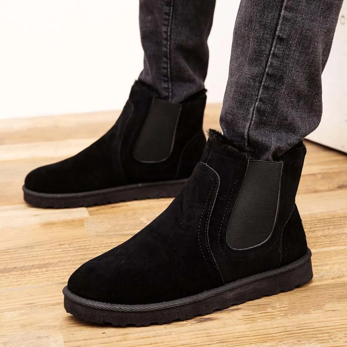 SHANDIAN - Botas mujer con chiporro Invierno Negro