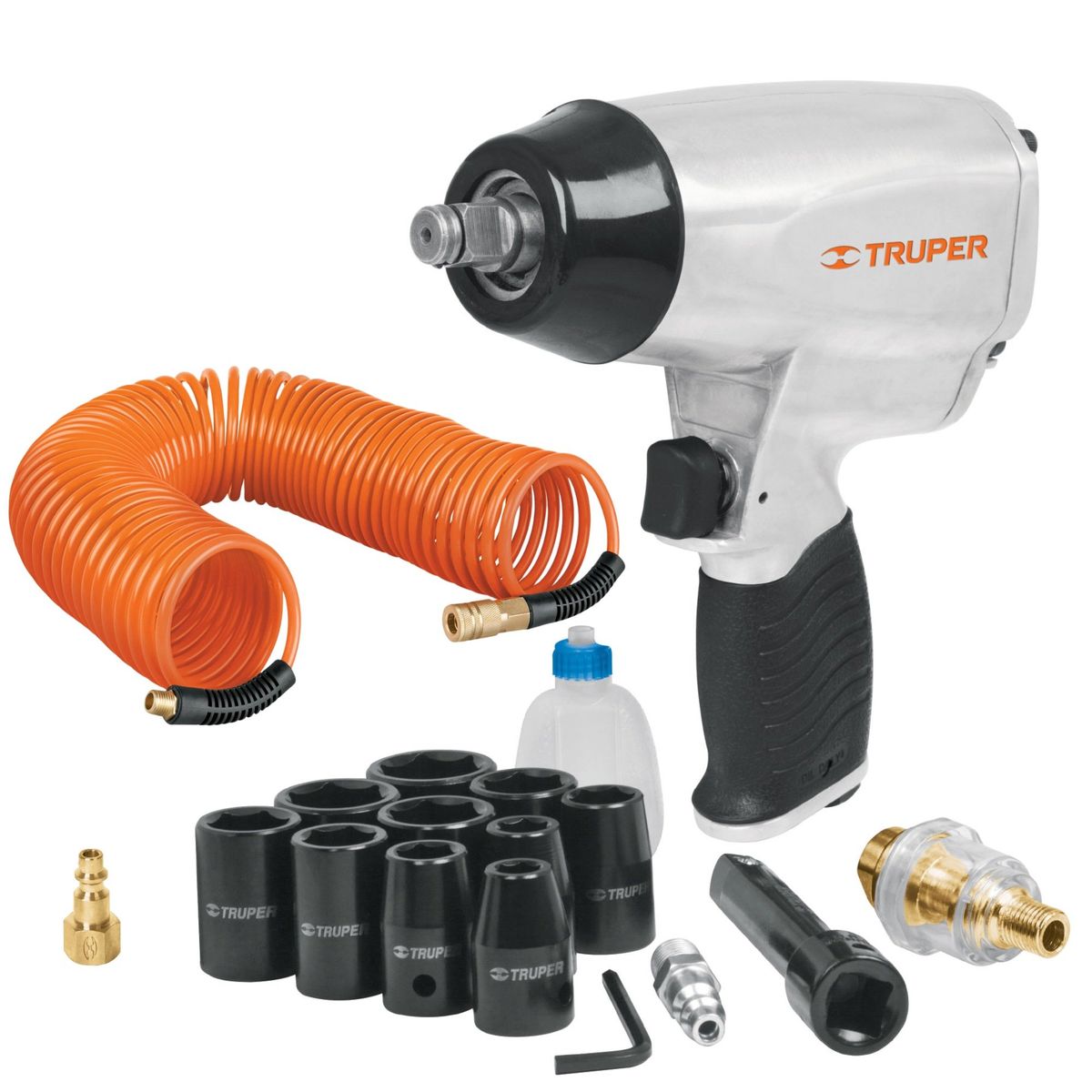 TRUPER - Kit Llave De Impacto 3 Velocidades Manguera De Aire 10 Dados