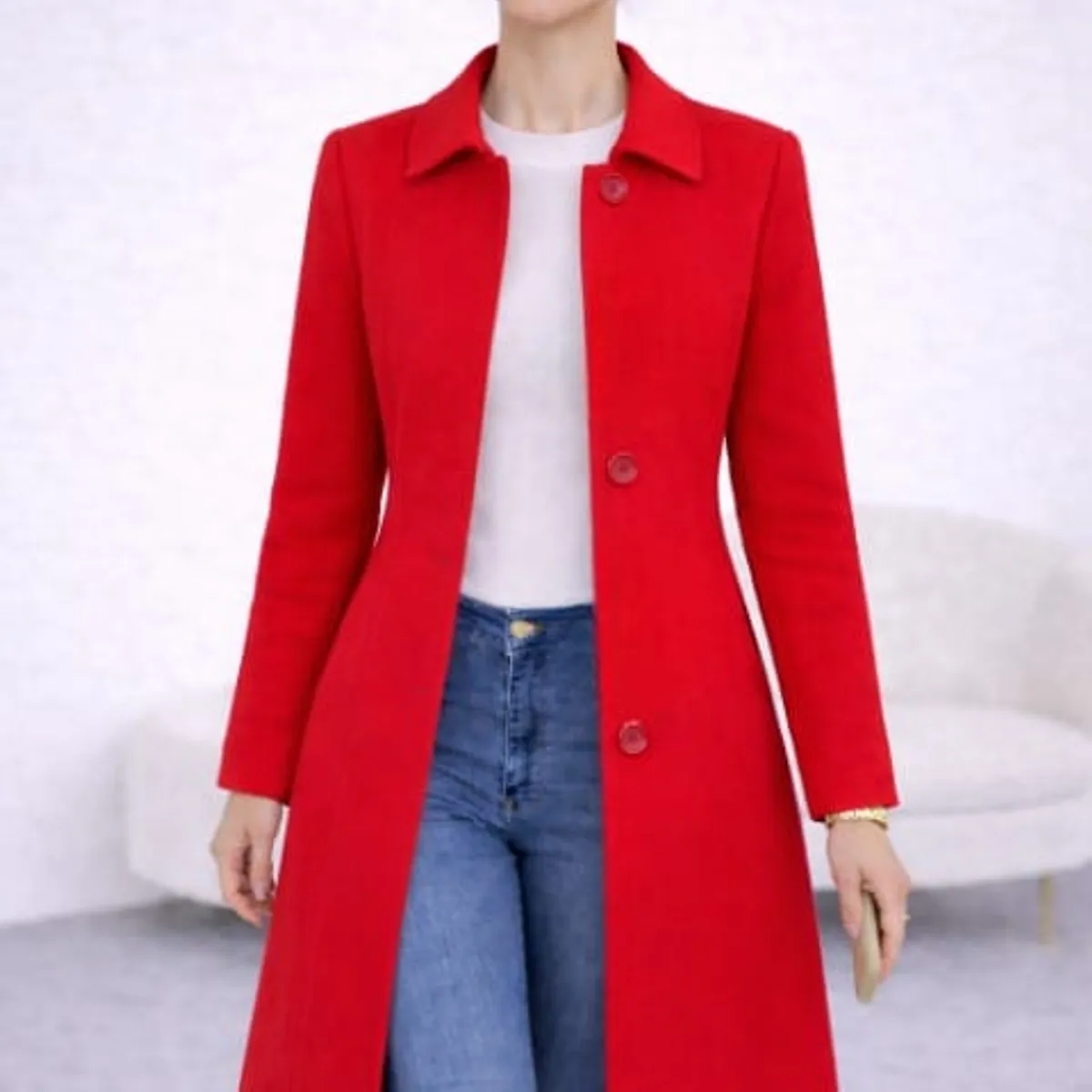 GENERICO - Abrigo Paño Bebe Rojo para dama