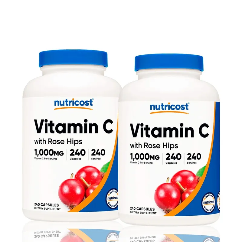 NUTRICOST - Vitamina C 1000Mg Con Rose Hips Nutricost 240 Caps Pack X2