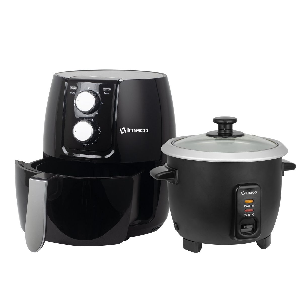 IMACO - Combo freidora de aire 2.6 litros olla arrocera 0.6lts imaco