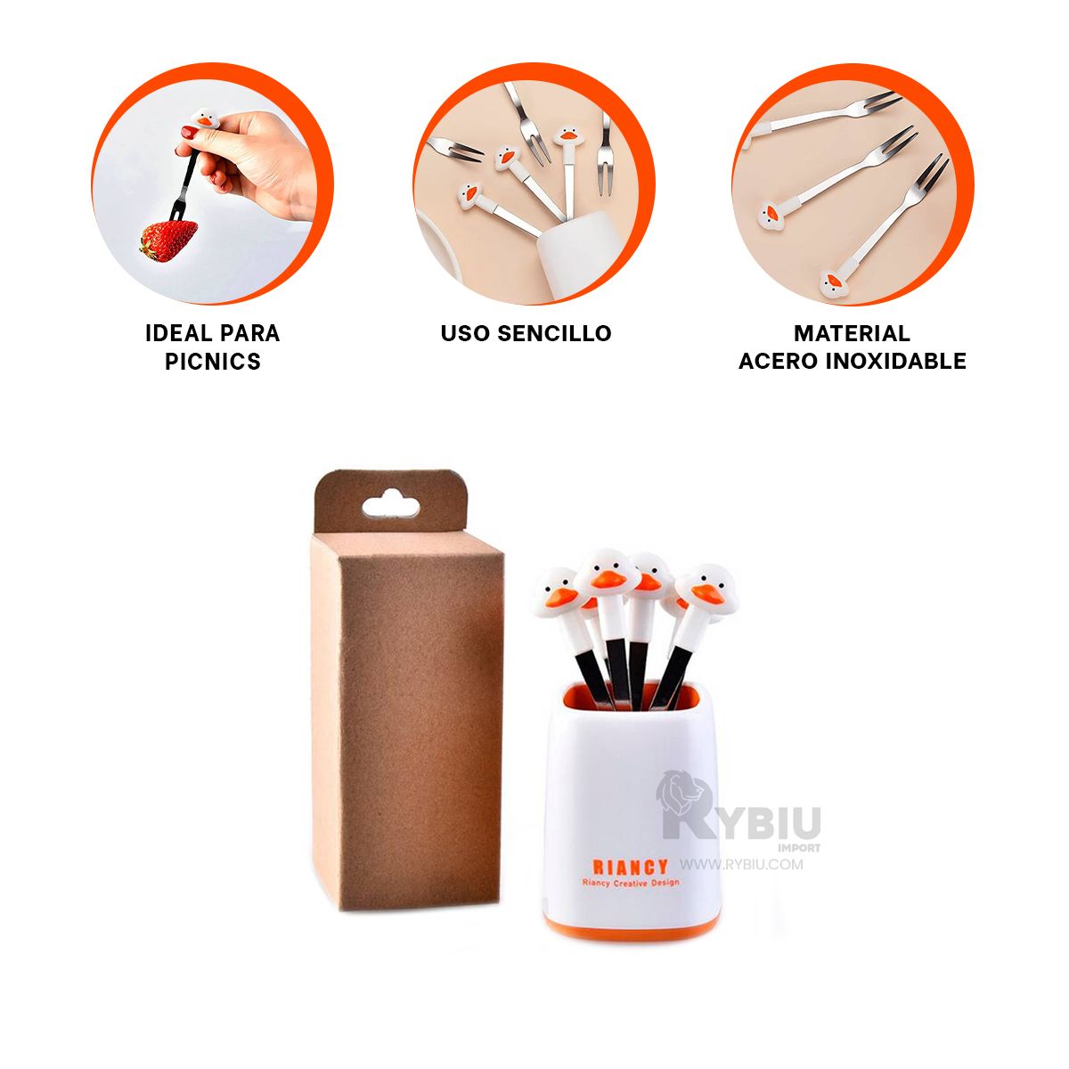 RYBIU IMPORT - Utensilio con Diseño de Pato Blanco Y+Stickers