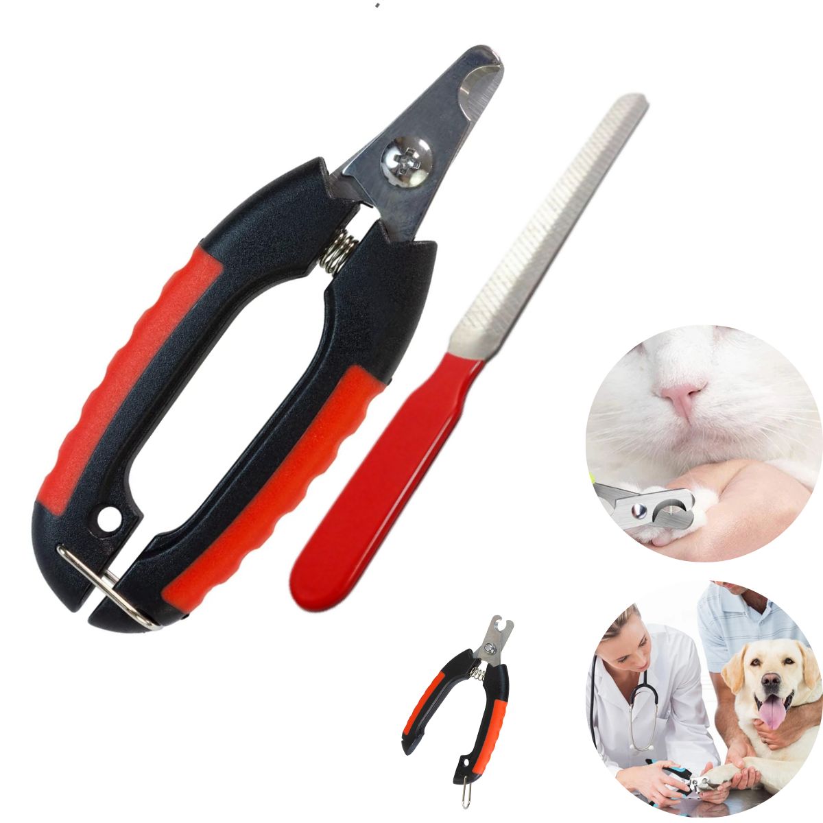 GENERICO - Cortauñas para Mascotas con Lima Rojo Grande Con-Seguro