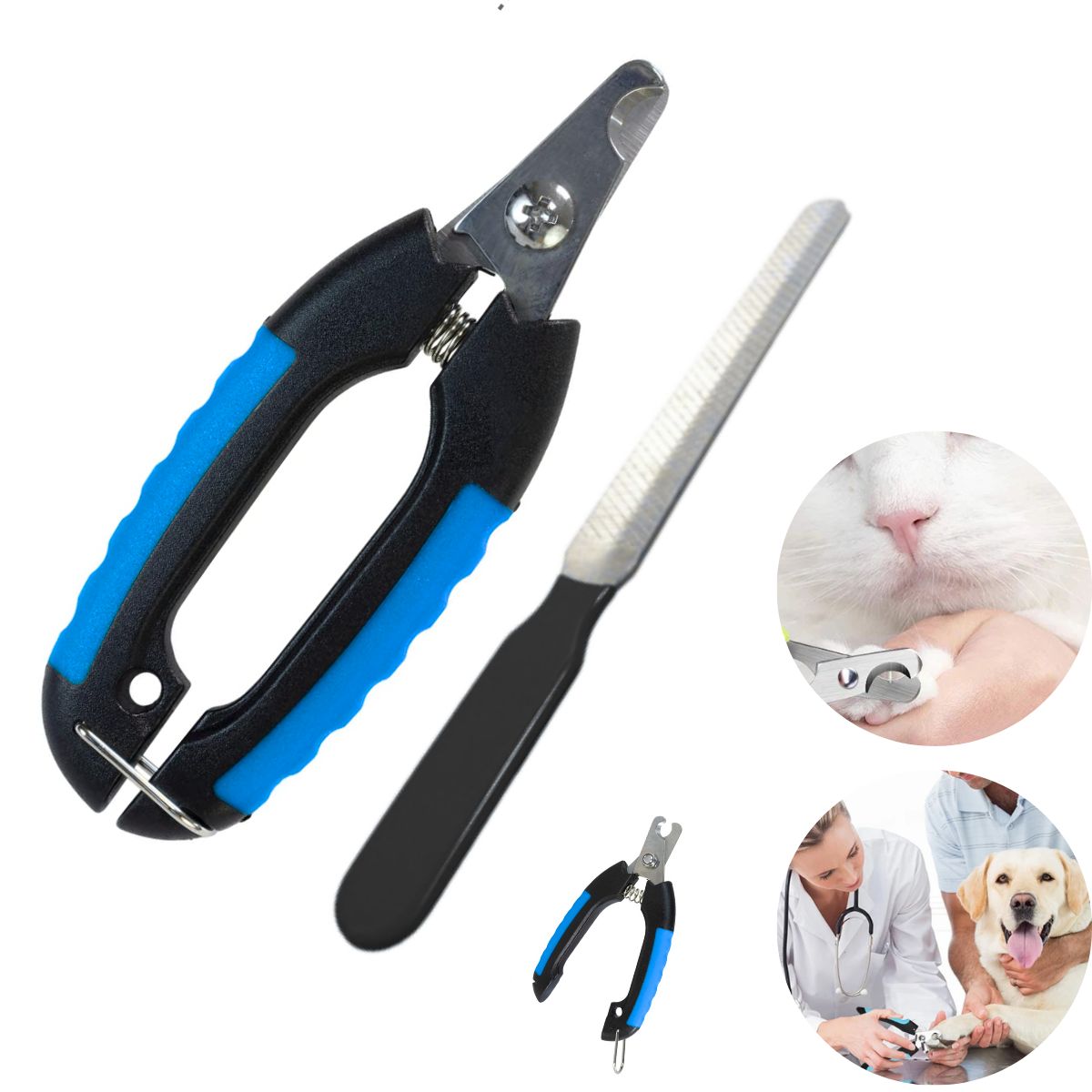 GENERICO - Cortauñas para Mascotas con Lima Azul Grande Con-Seguro