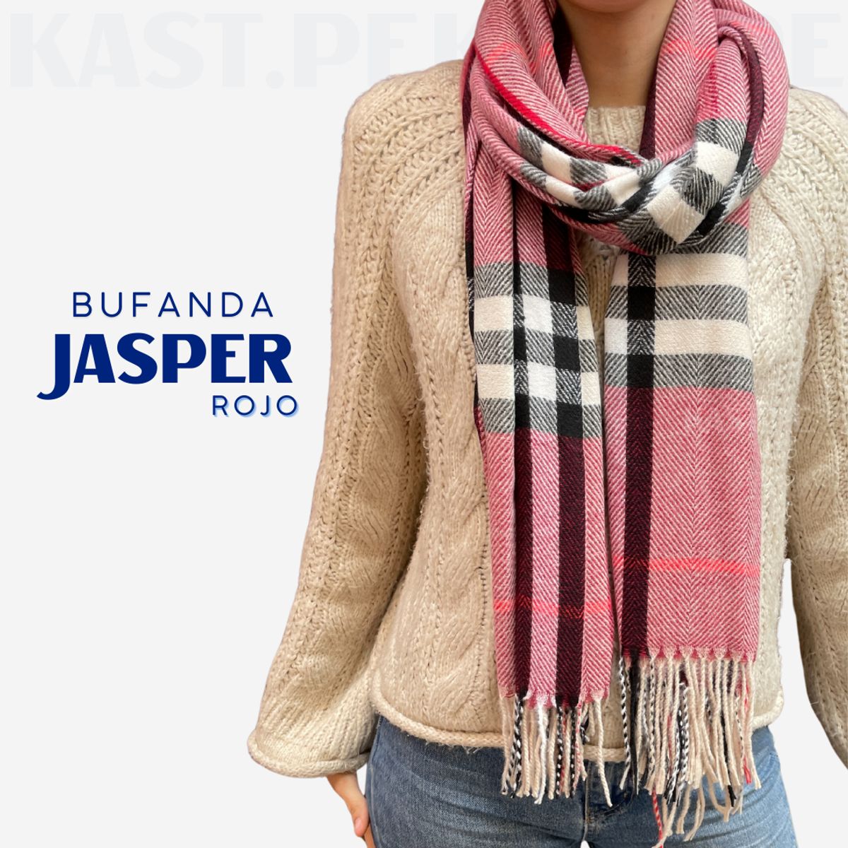 KAST PE - Bufanda Chal Chalina mujer Jasper Rojo Pashmina 200x68