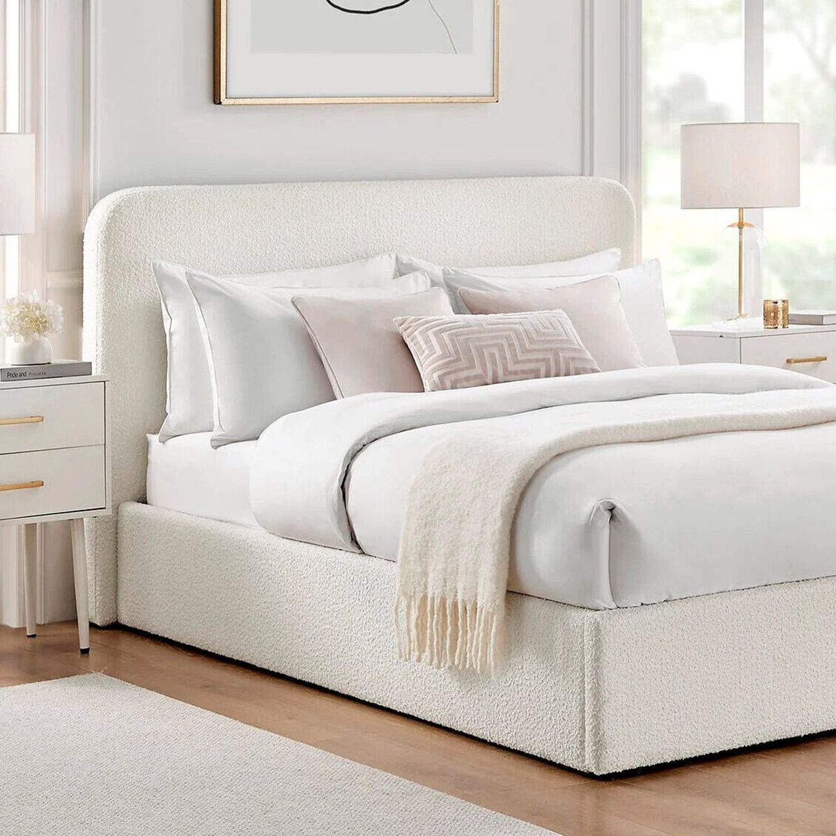 GENERICO - Cama Tapizada California Curvo Ivory 1.5 Plz