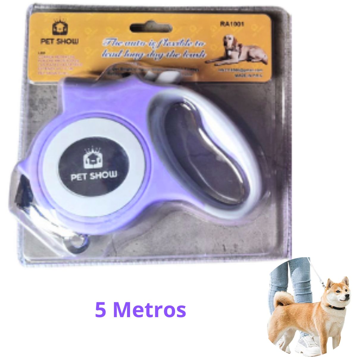 GENERICO - CORREA RETRACTIL CON LINTERNA PARA MASCOTA LILA