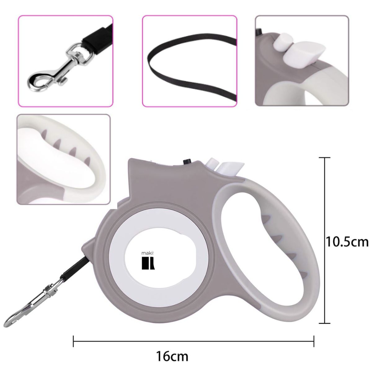 GENERICO - CORREA RETRACTIL CON LINTERNA PARA MASCOTA LILA