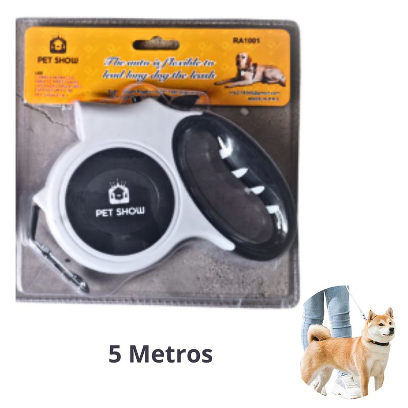 GENERICO - CORREA RETRACTIL CON LINTERNA PARA MASCOTA NEGRO