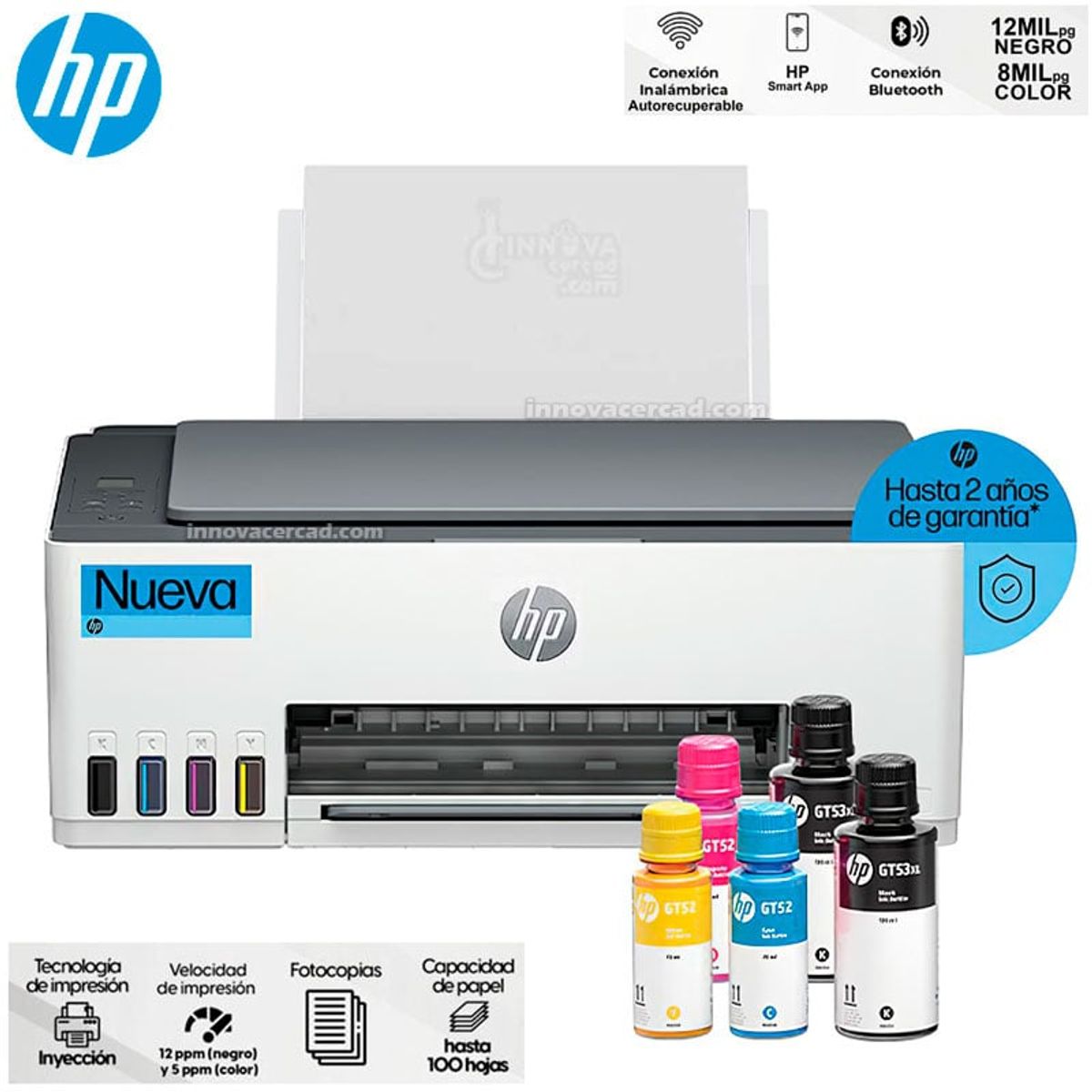 HP - Impresora Multifuncional HP Smart Tank 580 WI-FI, Bluetooth