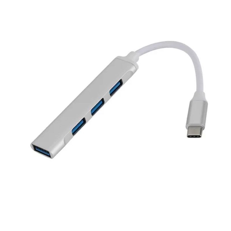 GENERICO - Adaptador Hub Metalico USB Tipo C a 4 Puertos USB 3.0