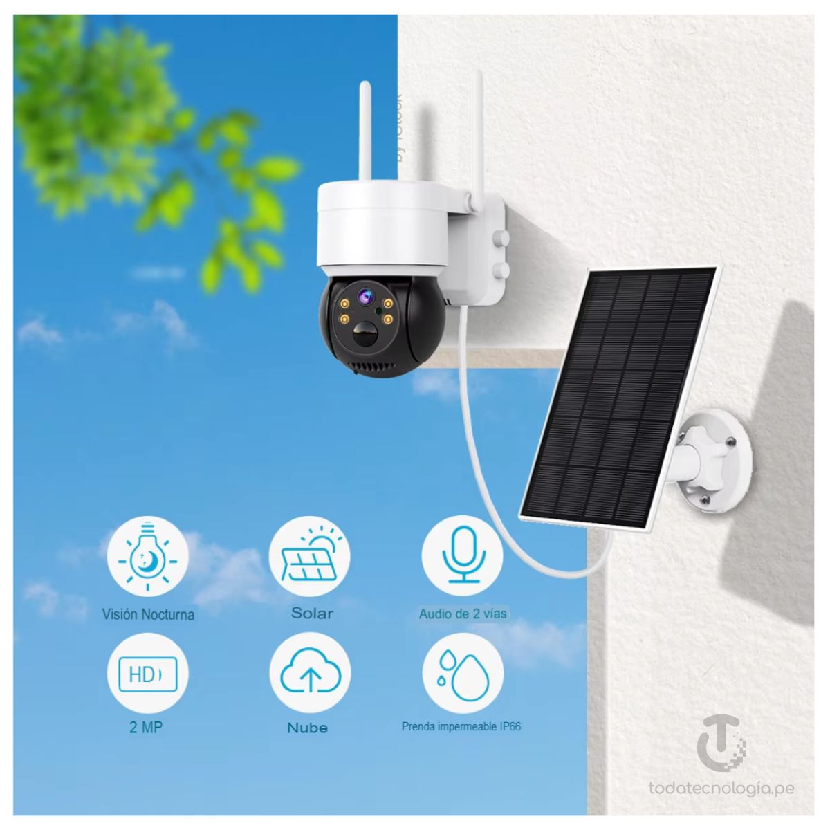 SEISA - Camara de Seguridad PTZ con Panel Solar Bateria Recargable FullHD Vision Noctura