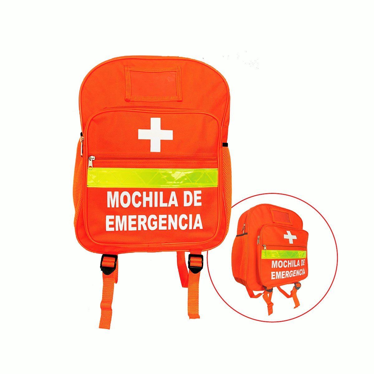 GENERICO - Mochila de Emergencia Naranja + Botiquín + 2 Botellas de Agua 500 ml