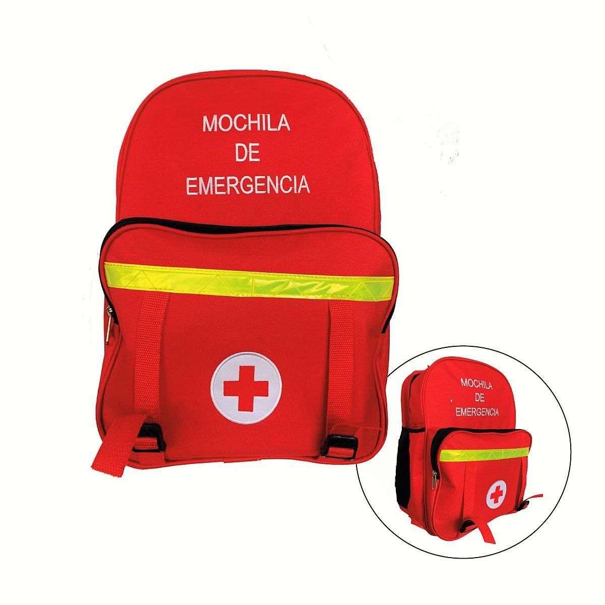 GENERICO - Mochila de Emergencia Roja + Botiquín + 2 Botellas de Agua 500 ml