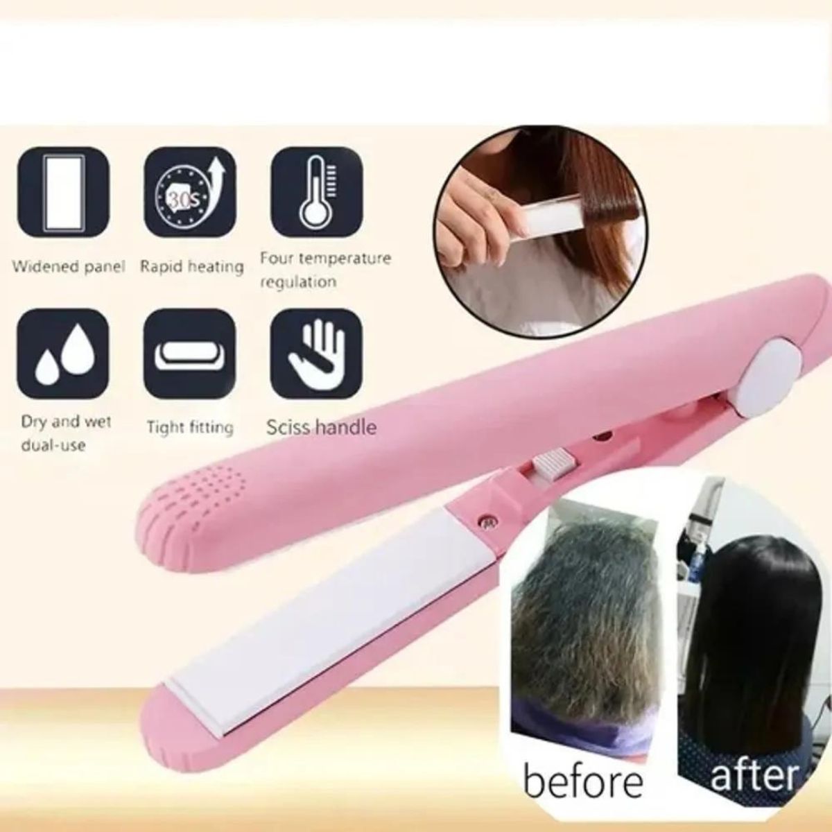 OEM - Mini Alisadora Plancha De Cabello De Cartera Portátil - Rosado