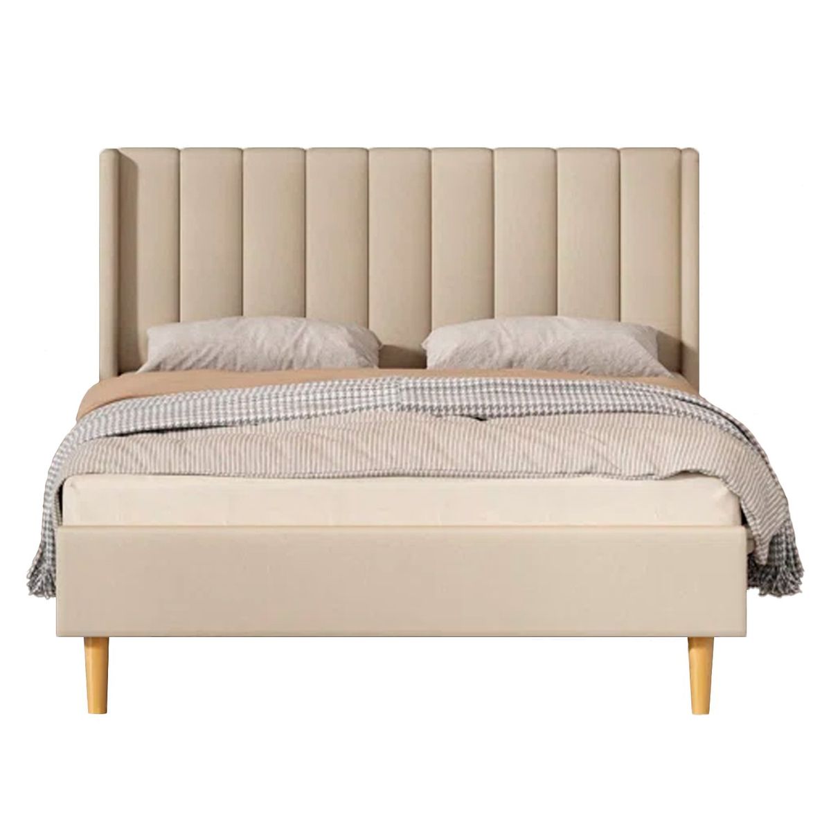 GENERICO - Cama Tapizada Listón Beige con Patas Vintage 1.5 Plz