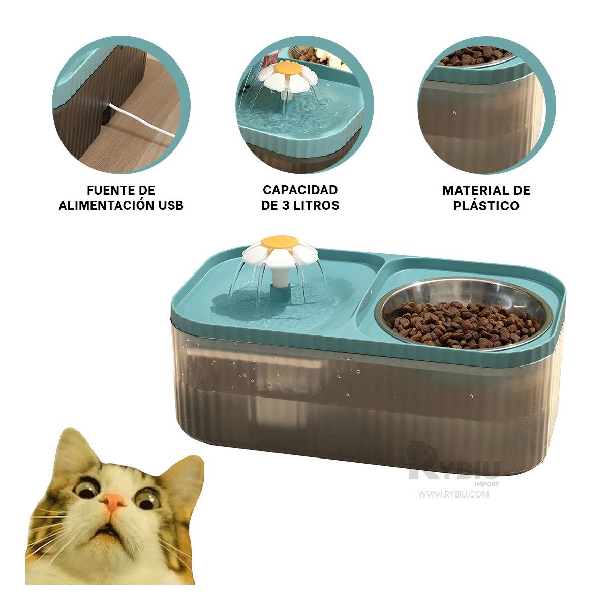 GENERICO - Dispensador Eficaz de Comida Color Celeste Y+Gift Stickers