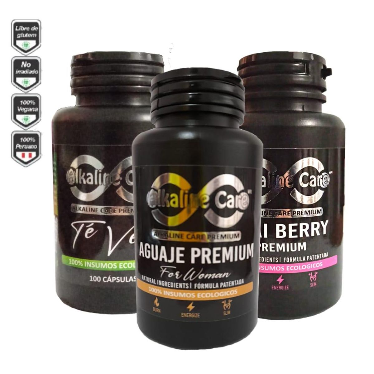ALKALINE CARE - Té verde caps 100 caps + Aguaje 100 caps + Acai Berry 100 caps