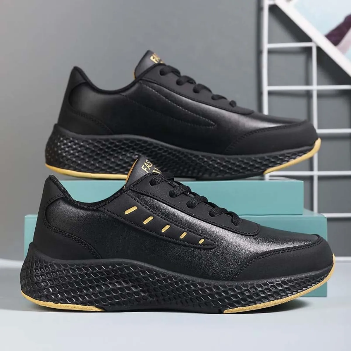 SHANDIAN - Zapatillas Deportivos PU Mujer Negro