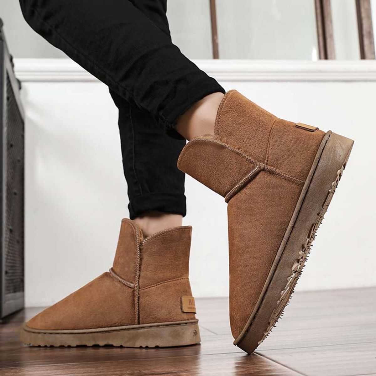 SHANDIAN - Botas mujer con chiporro Invierno Negro