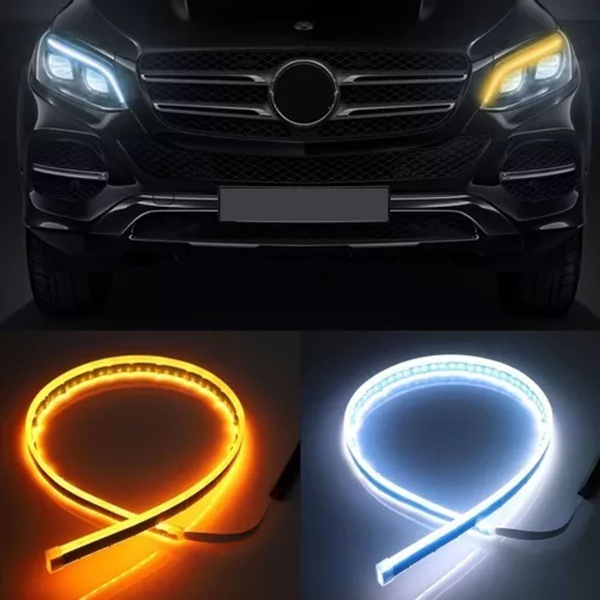 GENERICO - Tira Led Flexible Auto Faro Luz Blanca Y Ambar Universal 2pc