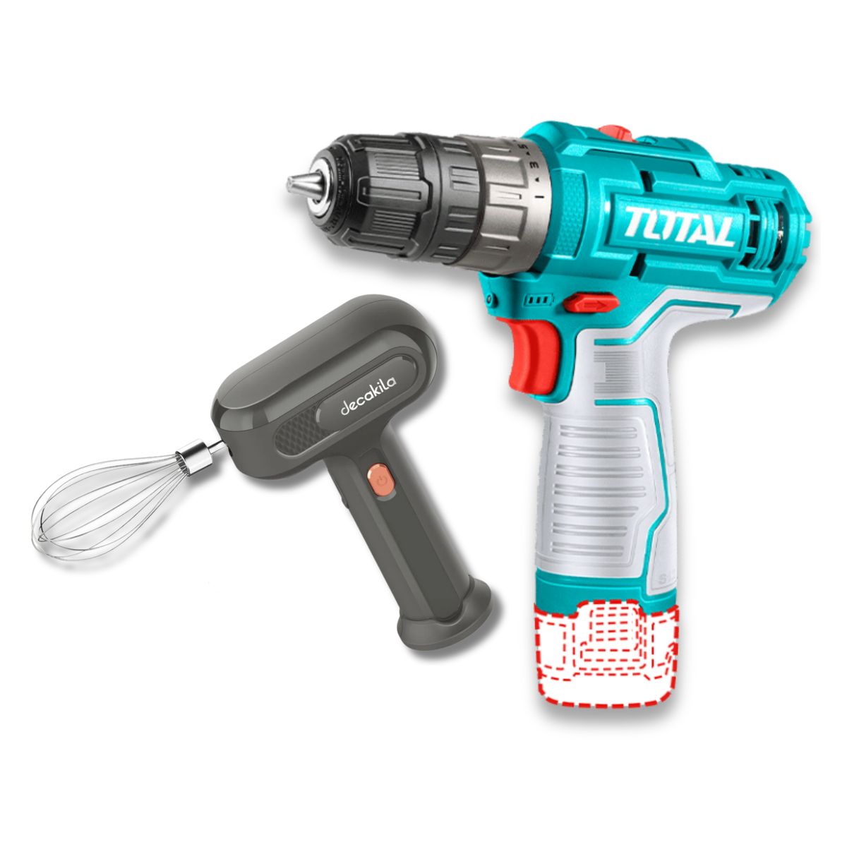 TOTAL TOOLS - Taladro 12v + linterna + lampara + batidora Total