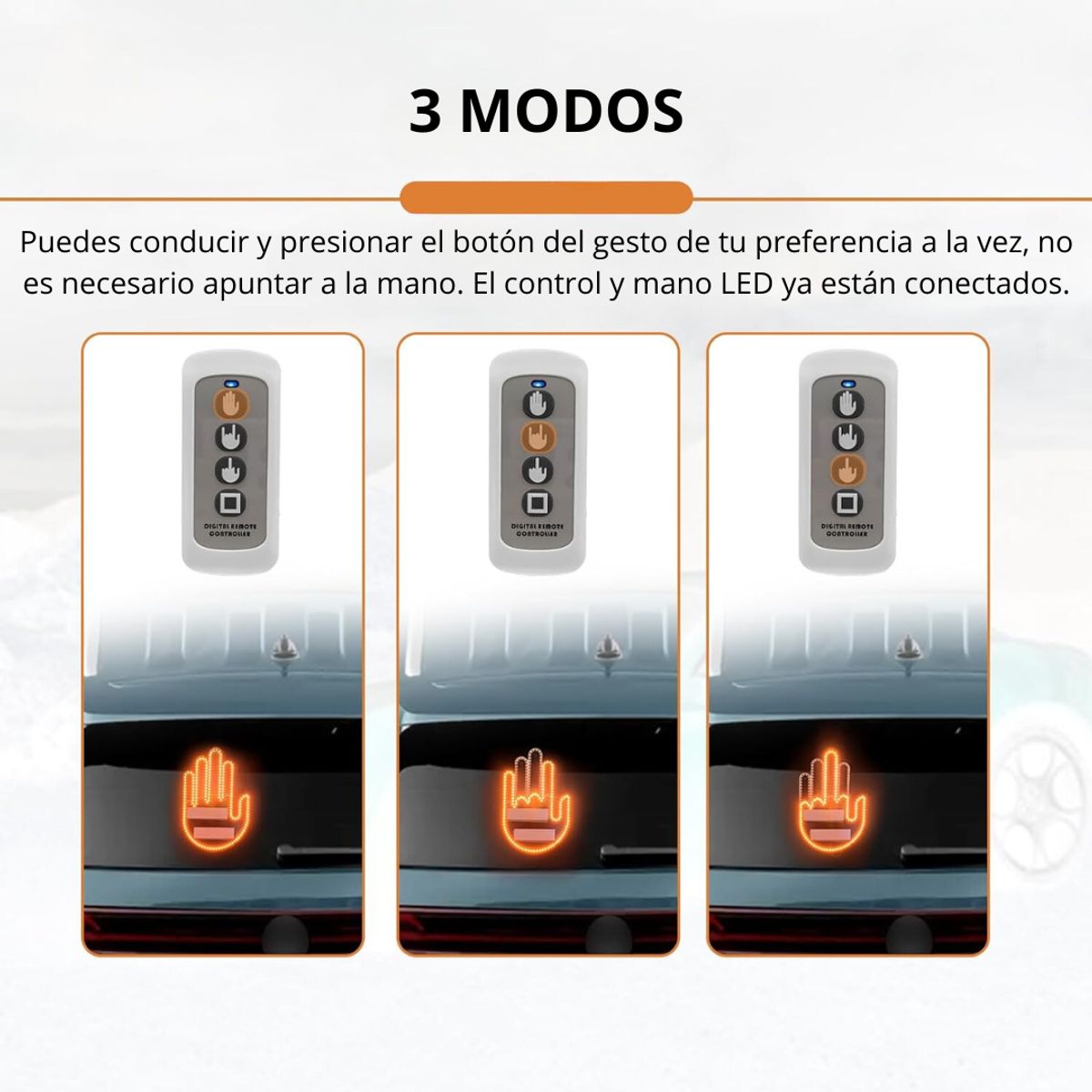 GENERICO - Mano LED con Gestos para Carro + Control Remoto Tres Gestos