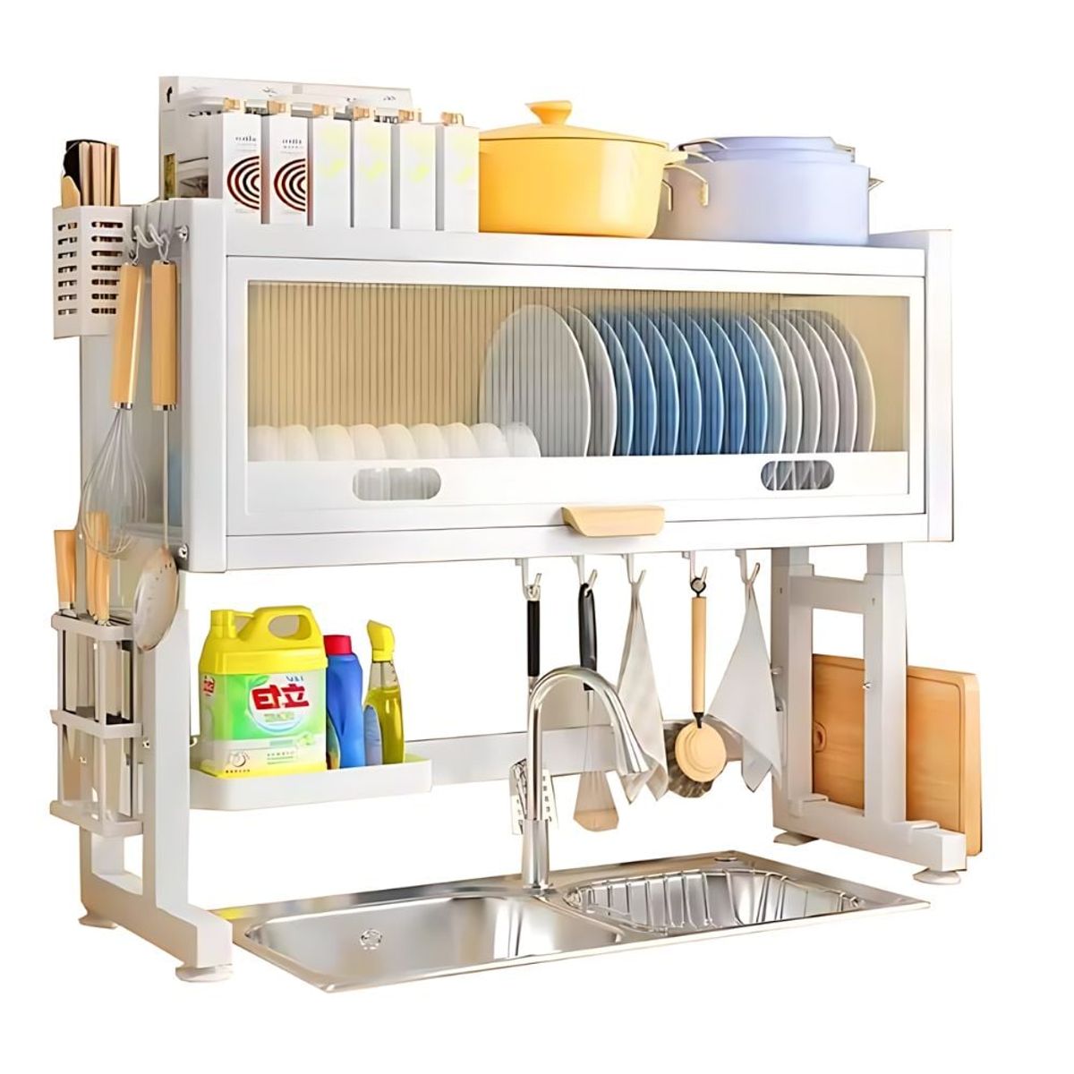 GENERICO - Escurridor de platos de 2 niveles con cubierta para cocina Vintage