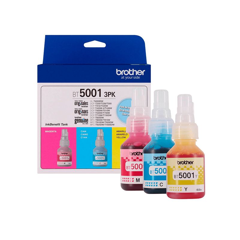 BROTHER - Pack 3 Tintas Brother 3PK-TANK BT5001 Yellow, Magenta, Cyan y Negro.