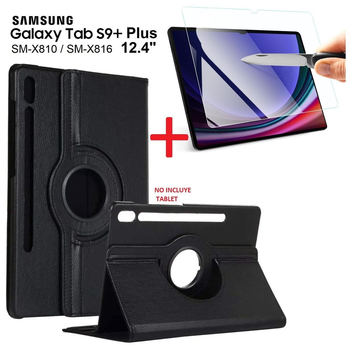 GENERICO - Funda Giratoria + Mica de Vidrio para Samsung Tab S9 Plus 12.4 SM-X810.