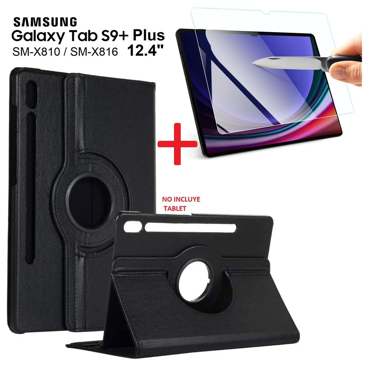GENERICO - Funda Giratoria + Mica de Vidrio para Samsung Tab S9 Plus 12.4 SM-X810.